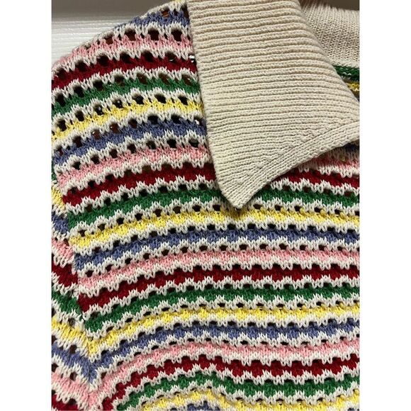 Zara Lapel Collar Rainbow Stripe Short Sleeve Cardigan Sweater Sz M EUC - Picture 3 of 7